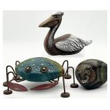 3pc Painted Beaver Rock, Crab & Pelican Figures