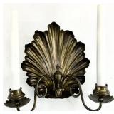 Antique English Brass Shell Candle Wall Sconce