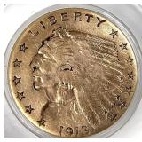 1913 US $2.50 Gold Indian Head Quarter Eagle