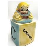 Vintage Clown on Blocks Ceramic Cookie Jar