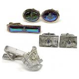 Vtg Free Masonry Masonic Cufflinks & Tie Bars