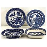 4pc Antique / Vintage Blue Willow Dishes