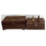 Vintage Wooden Box & Wooden Chess Pieces in Box
