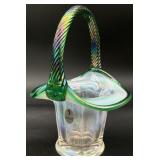 Fenton Art Glass Opalescent Green Twist Basket