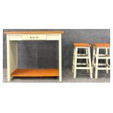 One Drawer Island w/ 2 Stools