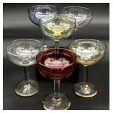 6 Vtg Small Multicolored Champagne / Cocktail