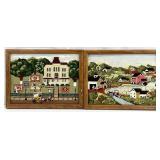 2 Vintage Colonial Landscape Needlepoint Art