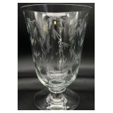 Large Etched Glass Footed Vase