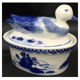 Chinese Blue & White Ceramic Duck Tureen