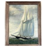 Large Vintage Nautical Sailing Schooner Painting