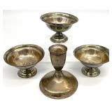 4pc Sterling Silver Candlestick & Small Bowls