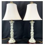 Pair Chinoiserie Crackle Candlestick Lamps