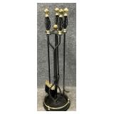 Spiral Handle Black & Gold Fireplace Tools Set