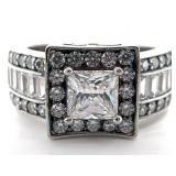 Sterling Silver Square Halo Baguette Ring, Sz 8