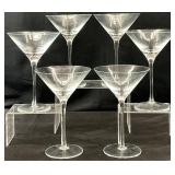 6 Blown Glass Martini Cocktail Glasses