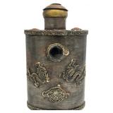 Old Style Large Tibetan Silver Tone Flask