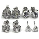 4 Pair Sterling Silver Clear Stone Earrings