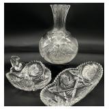 3pc Antique American Brilliant Period Cut Glass