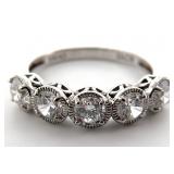 Sterling Silver Clear 5-Stone Halo Ring, Sz 8
