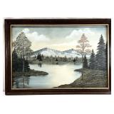 Signed Mountain Lake Landscape Painting