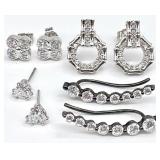 4 Pair Sterling Silver Clear Stone Earrings