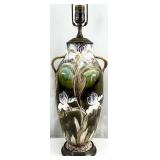 French Art Nouveau Majolica Pottery Vase Lamp
