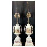Pair Victorian Style Porcelain Urn Lamps