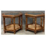 Pair Glass Top Hexagonal End Tables