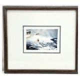 Signed Boat At Sea Watercolor Painting