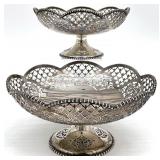 Pair English Sterling Pierced Pedestal Bowls