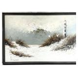 Vintage Original Coastal Lighthouse Scene Painting