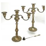 3pc Gorham Chantilly Sterling Candelabras & Snuff