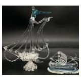2 Blown Art Glass Ship Figures