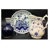 Blue & White Vase, Delft Plate & Myott Pitcher