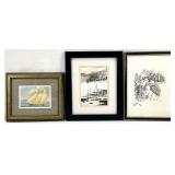 3pc Small Art Prints & Original Art