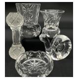 5pc Small Crystal / Glass Vases, Figurine & More