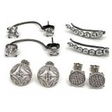 4 Pair Sterling Silver Clear Stone Earrings