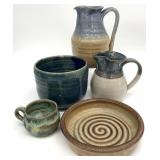 5pc Signed Art Pottery, Asst