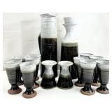 14pc Signed Art Pottery Beverage Set