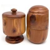 2 Signed Carved Wood Caddies