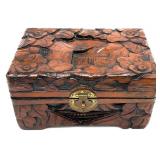Vintage Asian Carved Wood Jewelry Box