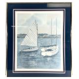 Signed Peter Wong, Sailboats in Cove Lithograph