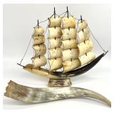 Vintage Drinking Horn & Horn Sailing Ship Model