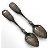 2 Antique Coin Silver Spoons, Signed B.S. Clark
