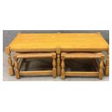 Oak Coffee Table w/ Nesting Ottomans