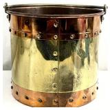 Large Copper & Brass Studded Kindling Bucket