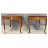 Pair Baker Walnut One Drawer End Tables