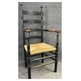 Antique Black Painted Rush Bottom Chair