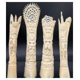 4 Hand Carved Balinese Bovine Bone Totems