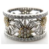 Sterling Silver Wide Band Floral Ring, Sz 5
